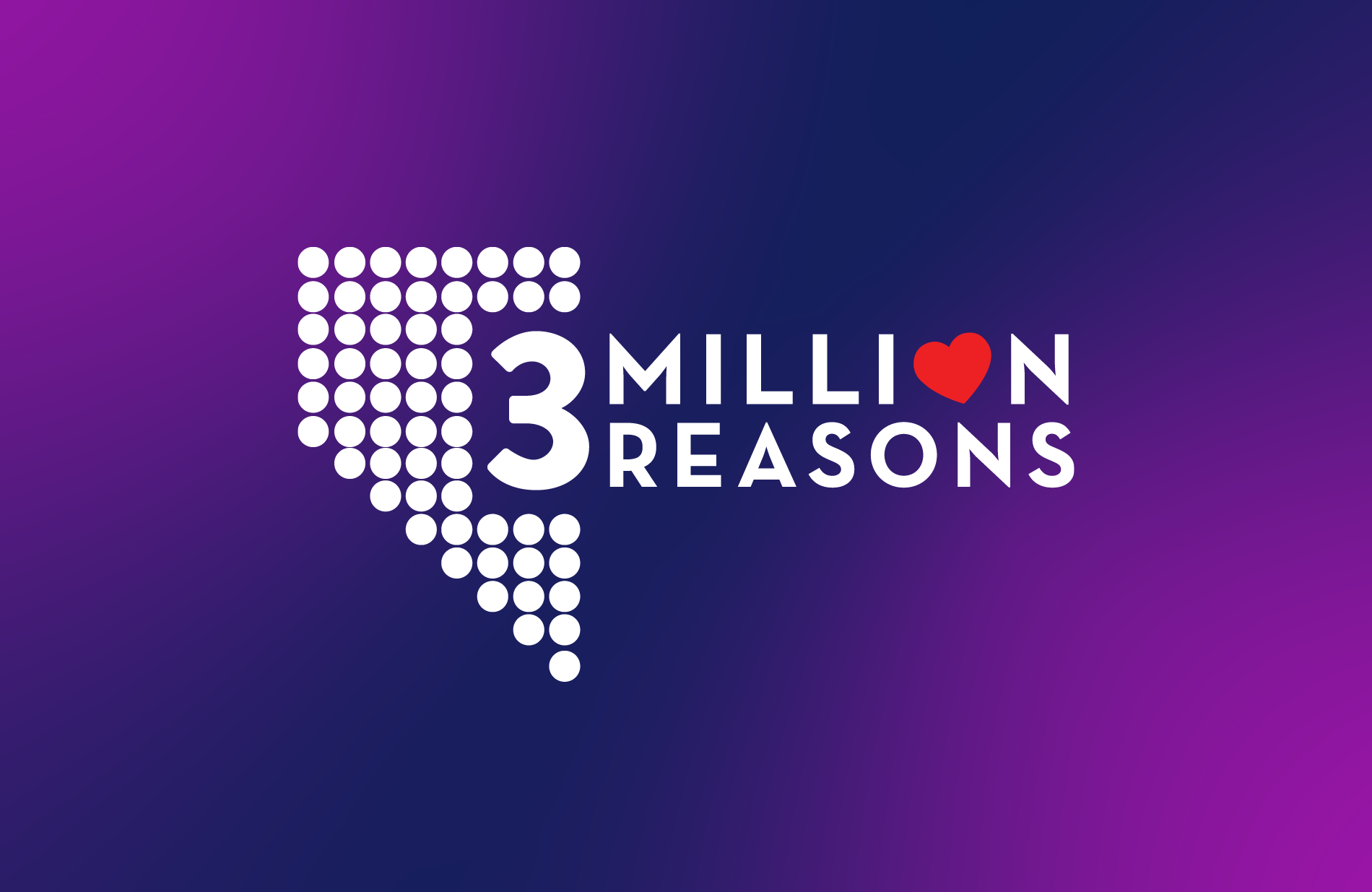 Purple background with 3 Million Reasons text and logo