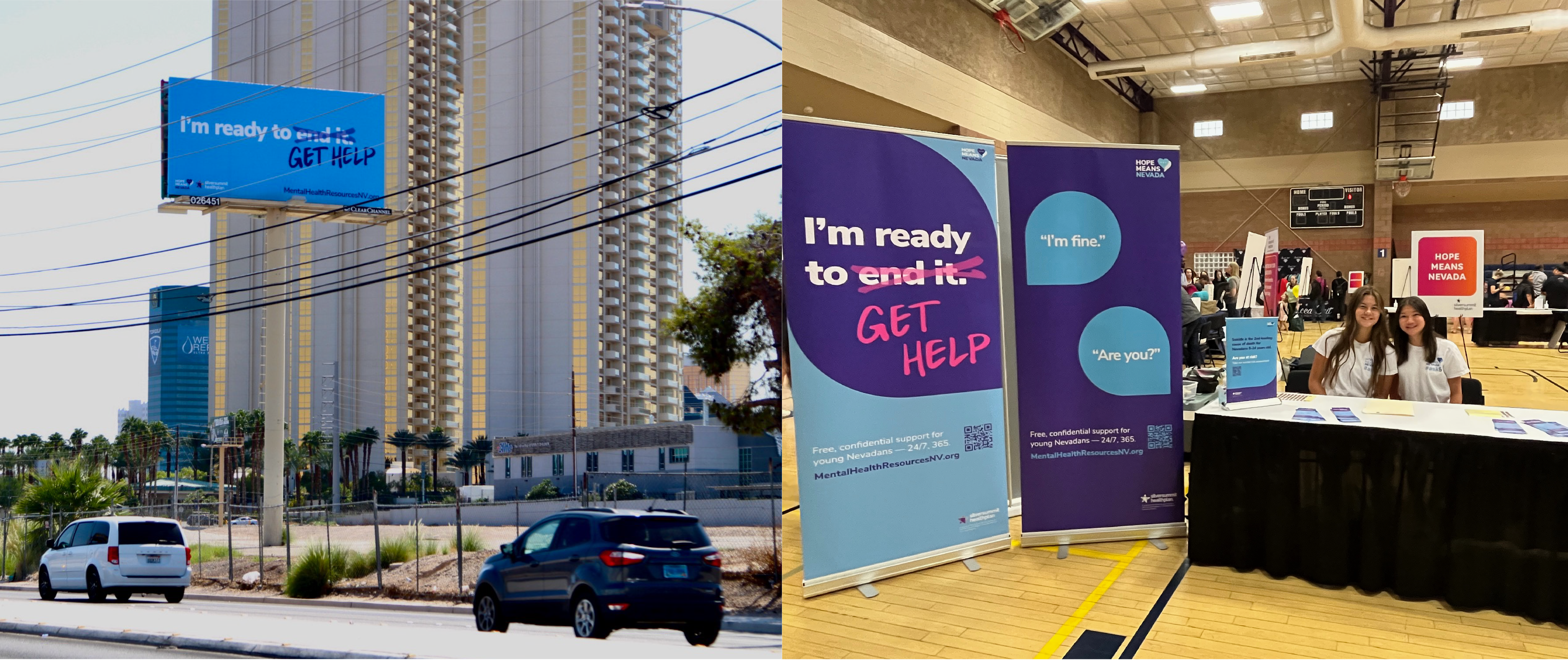 Hope Means Nevada ads on billboard and event signage