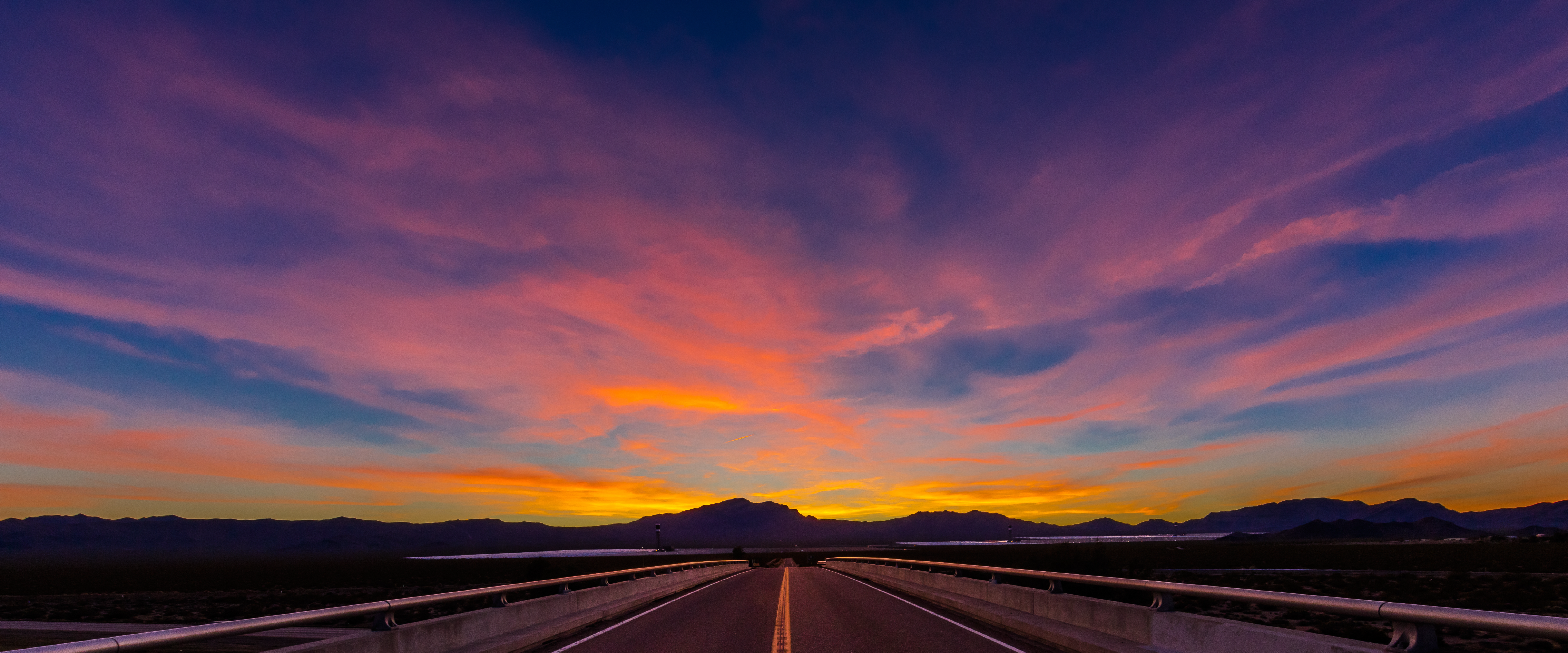 Nevada sunset on a highway
