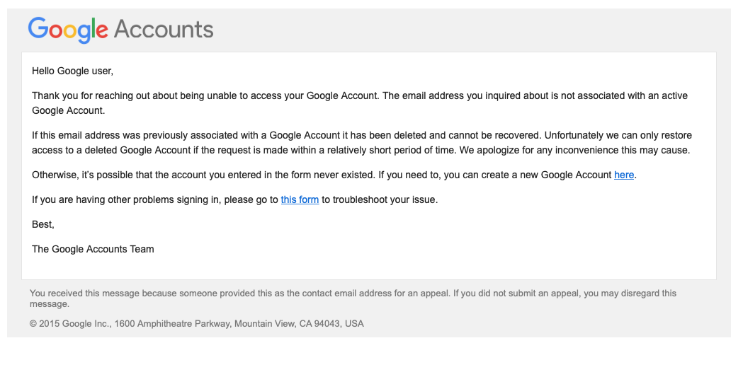 Google Accounts team response
