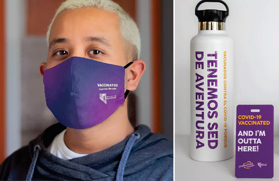 3 Million Reasons swag - mask, water bottle and luggage tag