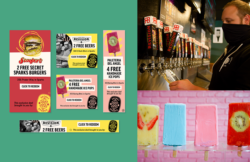 Secret Sparks digital ads, featuring coupons for Sparks restaurants