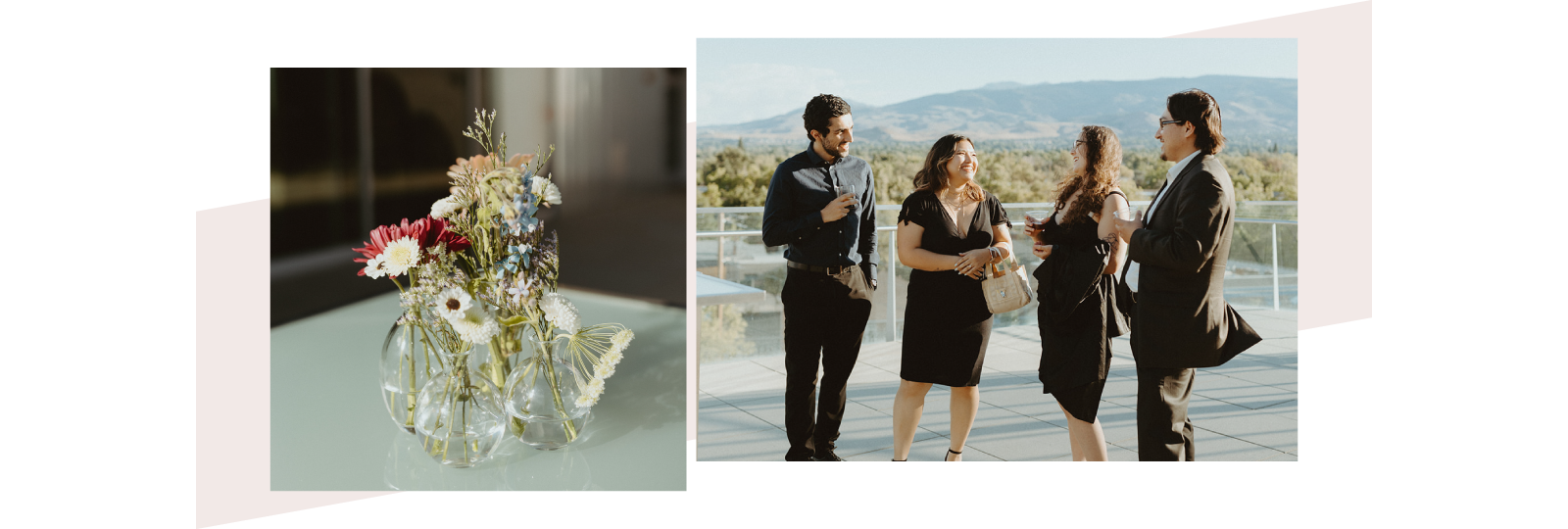 flower vases and party socializing
