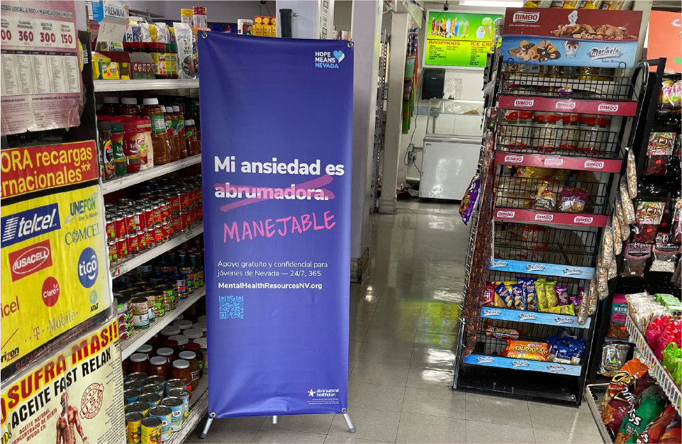 Spanish Hope Means Nevada banner in grocery story