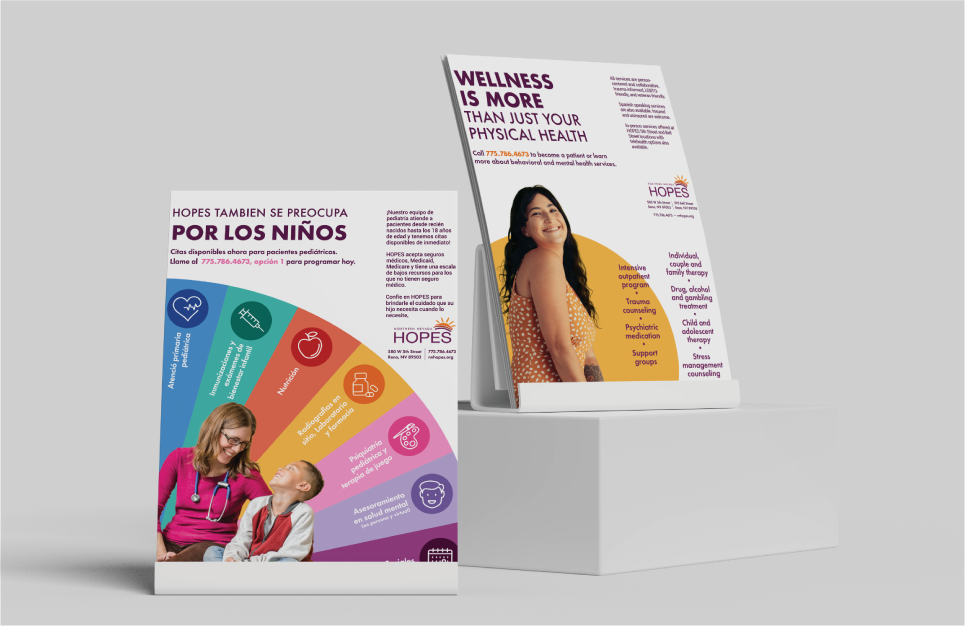 Northern Nevada Hopes brand collateral in English and Spanish