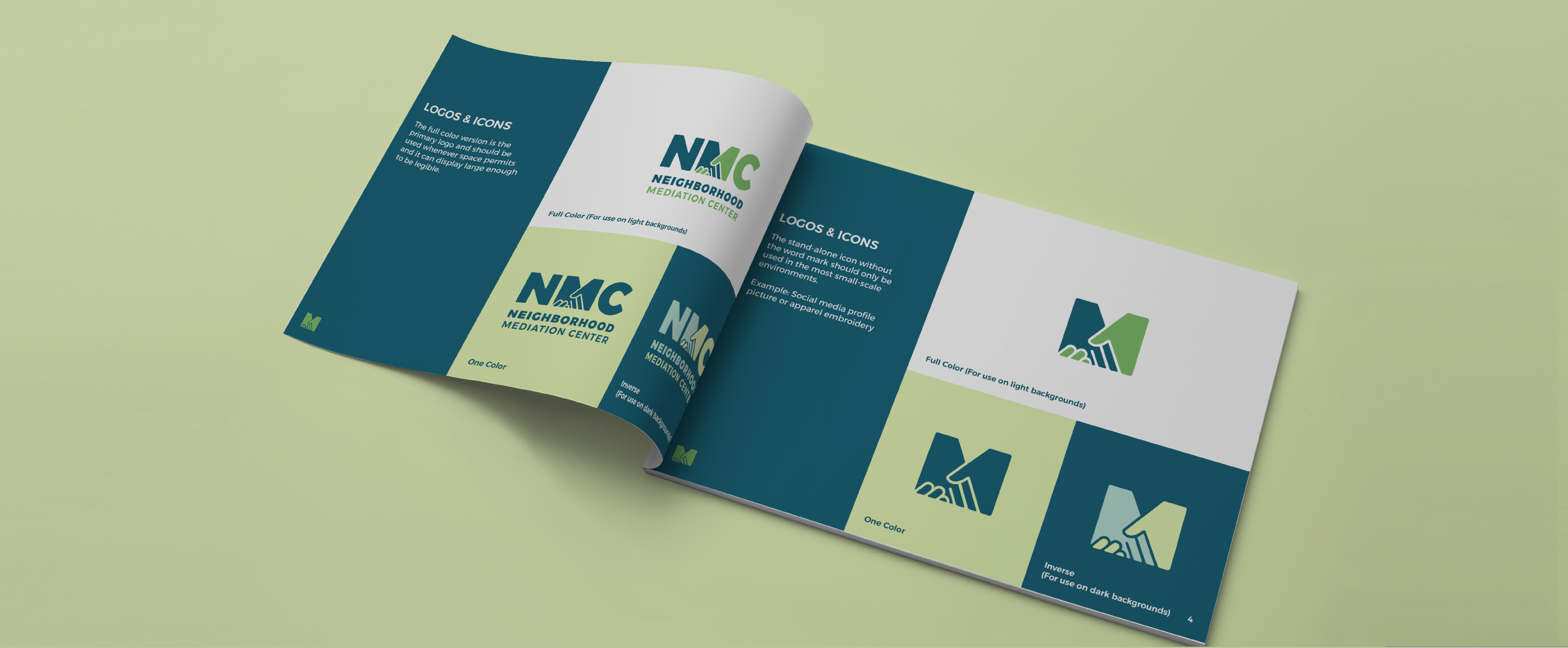 neighborhood mediation center brand guidelines open on logos and icons page