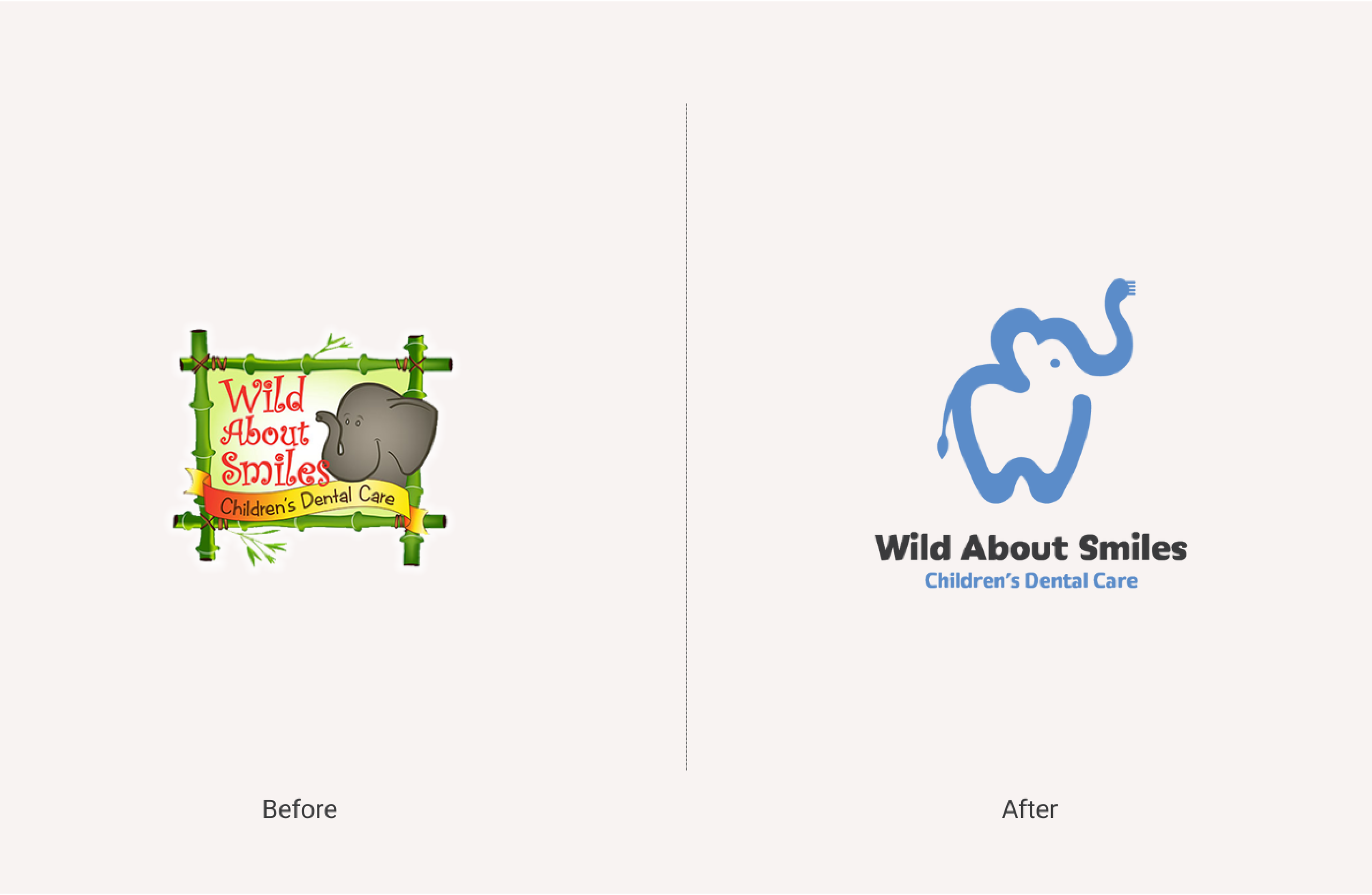 Wild About Smiles logo, before and after 