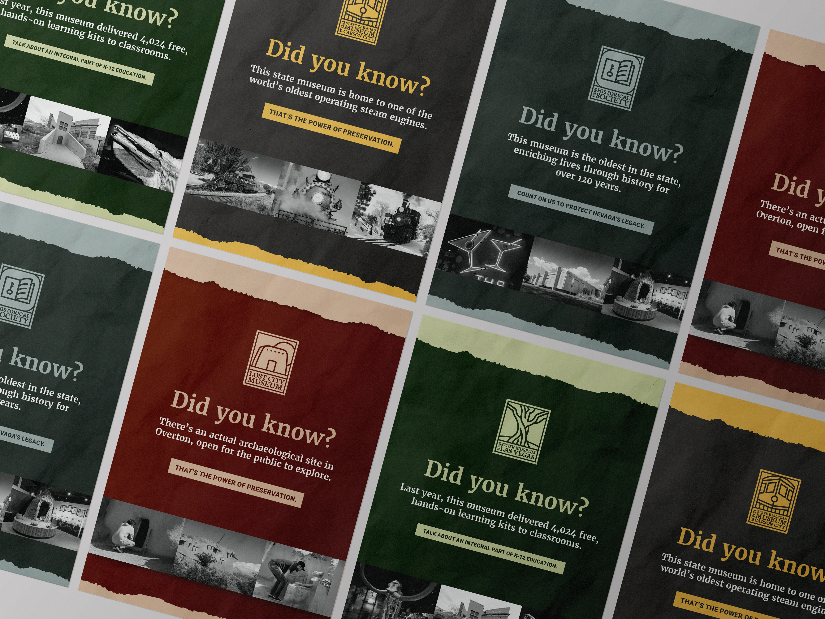 collage of posters with fun facts about Nevada's state museums