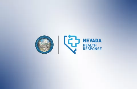 State of Nevada seal and Nevada Health Response logos on blue gradient background
