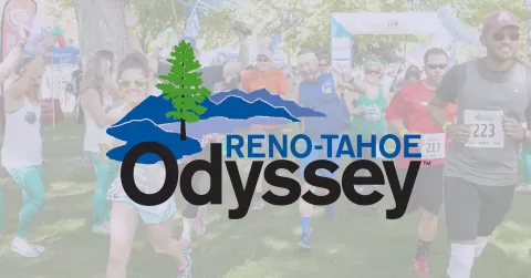 Reno Tahoe Odyssey logo over a picture of runners in the event