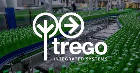 Bottling line with Trego logo over it