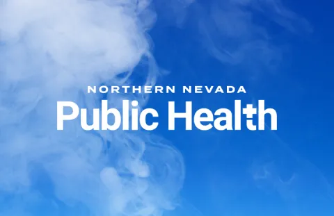 Northern Nevada Public Health logo on a sky background with vape smoke