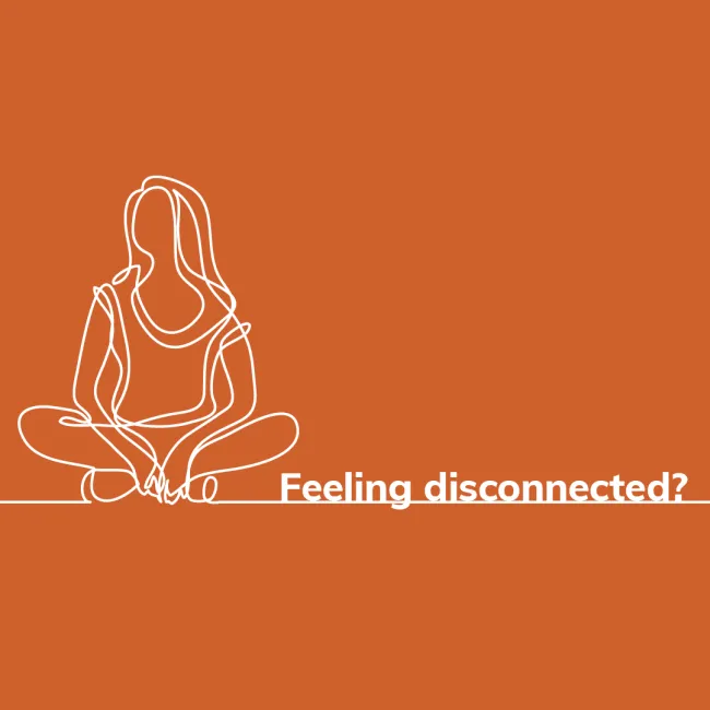 Nevada Health Centers carousel ad featuring line art of a women with the header: Feeling disconnected?