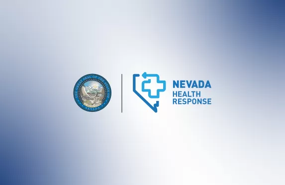 State of Nevada seal and Nevada Health Response logos on blue gradient background